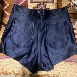 Vtg Disco 70’s roller short high hot pants navy xs s shiny stretch high American